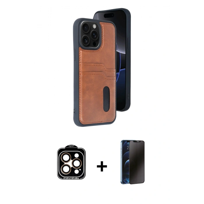 MARSİLYAN™- iPhone 15 Pro Max Kılıf Yörünge Işık Serisi - Siyah 3D Antistatik Hayalet Cam Ekran Koruyucu + PVD Metal Kamera Lens - TU