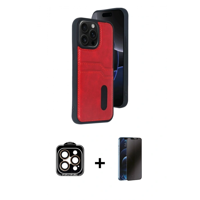 MARSİLYAN™- iPhone 15 Pro Max Kılıf Yörünge Işık Serisi - Siyah 3D Antistatik Hayalet Cam Ekran Koruyucu + PVD Metal Kamera Lens - TU