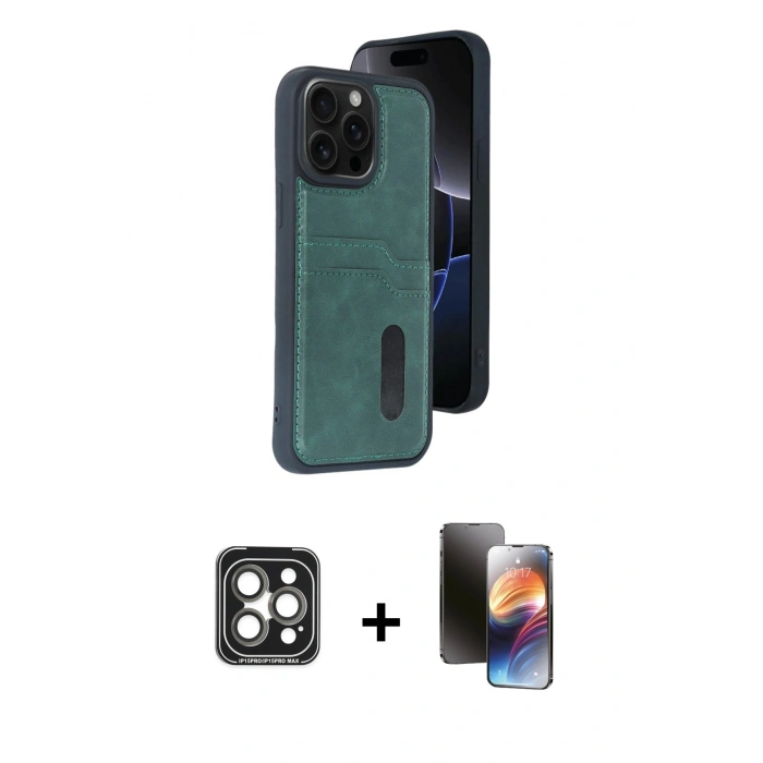 MARSİLYAN™- iPhone 15 Pro Max Kılıf Yörünge Işık Serisi - Siyah 3D Antistatik Mat Seramik Nano Ekran Koruyucu + PVD Metal Kamera Lens - GI