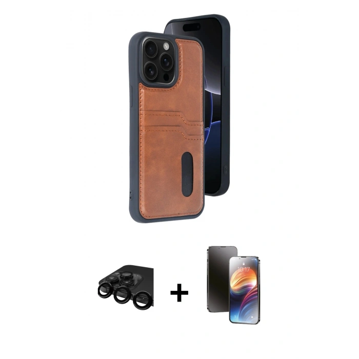 MARSİLYAN™- iPhone 15 Pro Max Kılıf Yörünge Işık Serisi - Siyah 3D Antistatik Mat Seramik Nano Ekran Koruyucu + Raze Metal Kamera Lens - SH