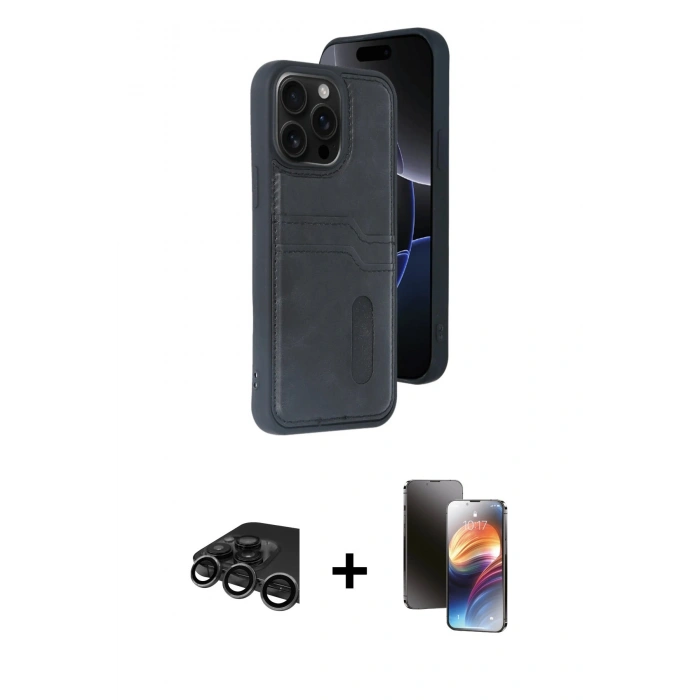 MARSİLYAN™- iPhone 15 Pro Max Kılıf Yörünge Işık Serisi - Siyah 3D Antistatik Mat Seramik Nano Ekran Koruyucu + Raze Metal Kamera Lens - TMGI