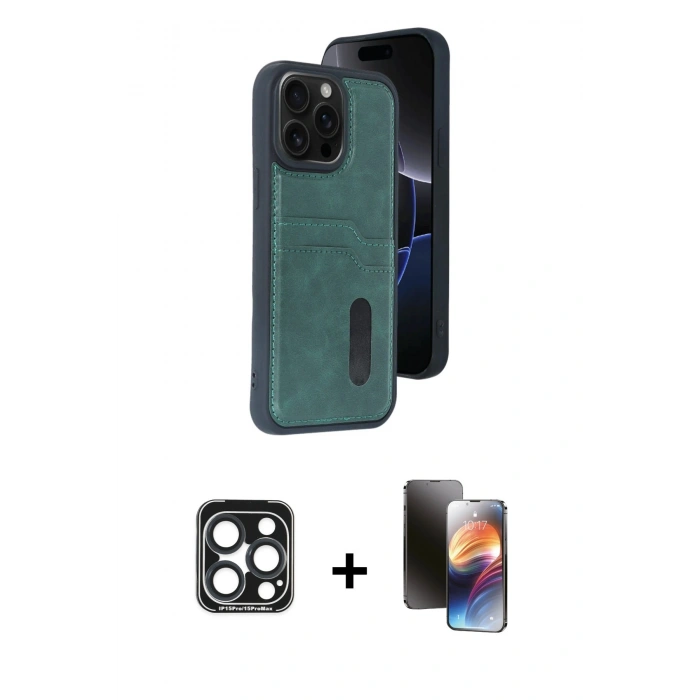 MARSİLYAN™- iPhone 15 Pro Max Kılıf Yörünge Işık Serisi - Siyah 3D Antistatik Mat Seramik Nano Ekran Koruyucu + PVD Metal Kamera Lens - LT