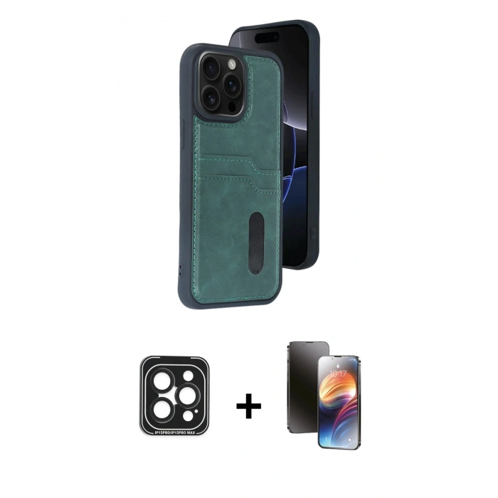 MARSİLYAN™- iPhone 15 Pro Max Kılıf Yörünge Işık Serisi - Siyah 3D Antistatik Mat Seramik Nano Ekran Koruyucu + PVD Metal Kamera Lens - SH
