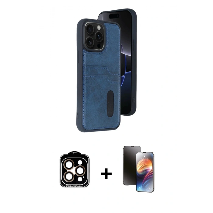 MARSİLYAN™- iPhone 15 Pro Max Kılıf Yörünge Işık Serisi - Siyah 3D Antistatik Mat Seramik Nano Ekran Koruyucu + PVD Metal Kamera Lens - TU