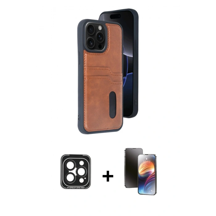 MARSİLYAN™- iPhone 15 Pro Max Kılıf Yörünge Işık Serisi - Siyah 3D Antistatik Mat Seramik Nano Ekran Koruyucu + PVD Metal Kamera Lens - SH