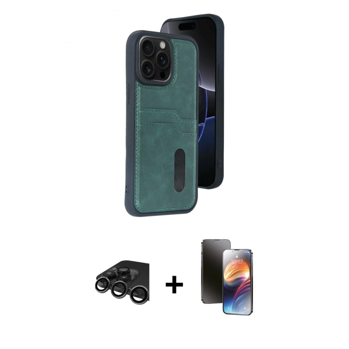 MARSİLYAN™- iPhone 15 Pro Max Kılıf Yörünge Işık Serisi - Siyah 3D Antistatik Mat Seramik Nano Ekran Koruyucu + Raze Metal Kamera Lens - TMGI