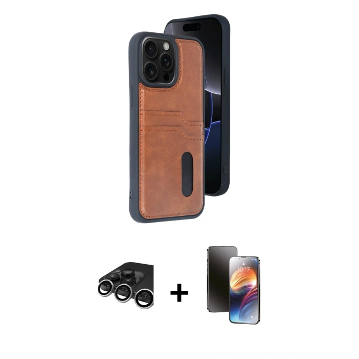 MARSİLYAN™- iPhone 15 Pro Max Kılıf Yörünge Işık Serisi - Siyah 3D Antistatik Mat Seramik Nano Ekran Koruyucu + Raze Metal Kamera Lens - GS