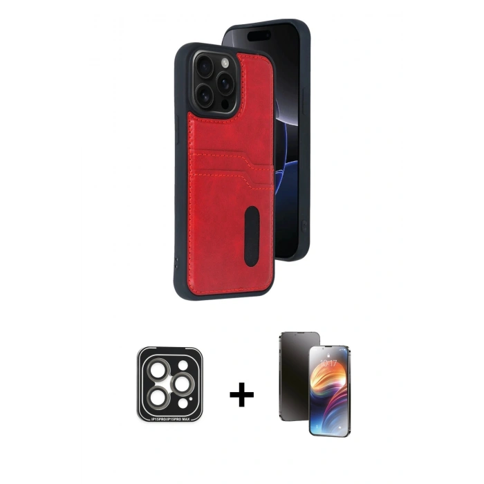 MARSİLYAN™- iPhone 15 Pro Max Kılıf Yörünge Işık Serisi - Siyah 3D Antistatik Mat Seramik Nano Ekran Koruyucu + PVD Metal Kamera Lens - GI