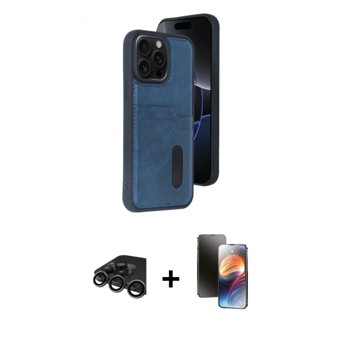 MARSİLYAN™- iPhone 15 Pro Max Kılıf Yörünge Işık Serisi - Siyah 3D Antistatik Mat Seramik Nano Ekran Koruyucu + Raze Metal Kamera Lens - TMGI