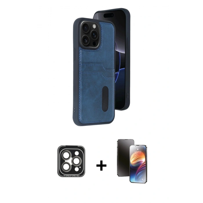 MARSİLYAN™- iPhone 15 Pro Max Kılıf Yörünge Işık Serisi - Siyah 3D Antistatik Mat Seramik Nano Ekran Koruyucu + PVD Metal Kamera Lens - GI