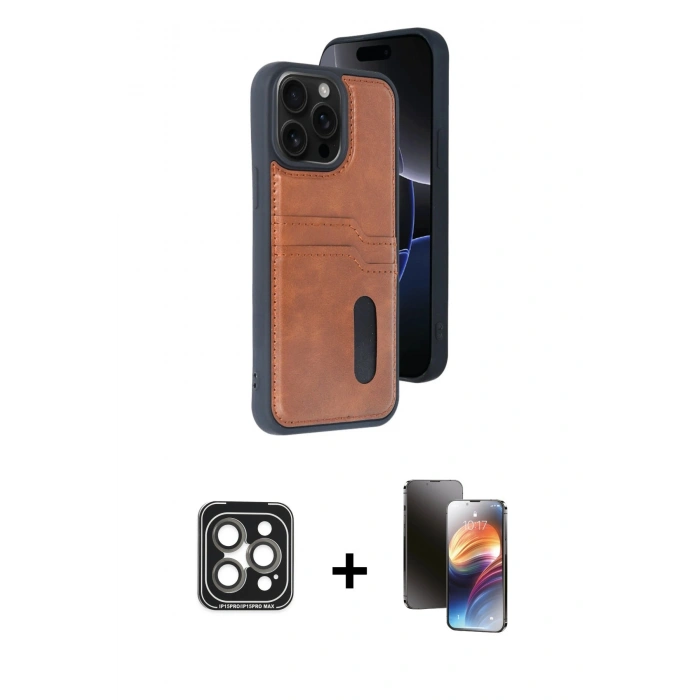MARSİLYAN™- iPhone 15 Pro Max Kılıf Yörünge Işık Serisi - Siyah 3D Antistatik Mat Seramik Nano Ekran Koruyucu + PVD Metal Kamera Lens - GI