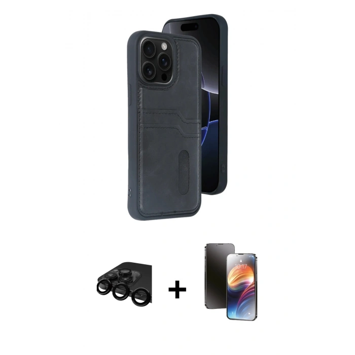 MARSİLYAN™- iPhone 15 Pro Max Kılıf Yörünge Işık Serisi - Siyah 3D Antistatik Mat Seramik Nano Ekran Koruyucu + Raze Metal Kamera Lens - SH