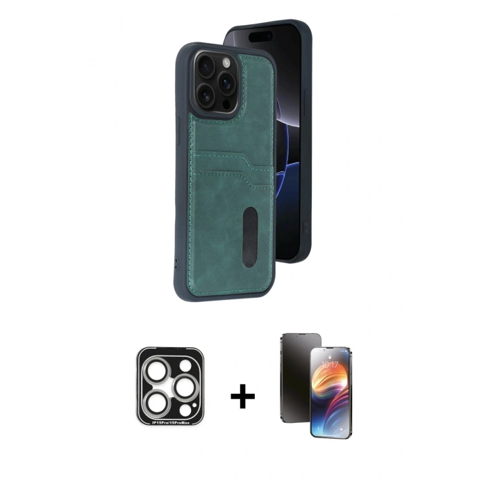 MARSİLYAN™- iPhone 15 Pro Max Kılıf Yörünge Işık Serisi - Siyah 3D Antistatik Mat Seramik Nano Ekran Koruyucu + PVD Metal Kamera Lens - GS