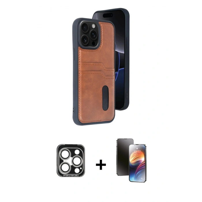 MARSİLYAN™- iPhone 15 Pro Max Kılıf Yörünge Işık Serisi - Siyah 3D Antistatik Mat Seramik Nano Ekran Koruyucu + PVD Metal Kamera Lens - GS
