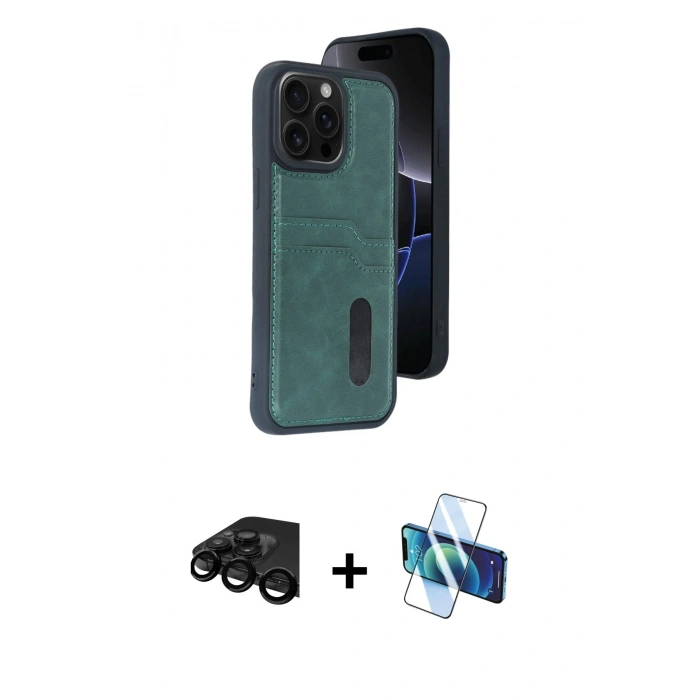 MARSİLYAN™- iPhone 15 Pro Max Kılıf Yörünge Işık Serisi - Siyah 3D Antistatik Seramik Nano Ekran Koruyucu + Raze Metal Kamera Lens - SH