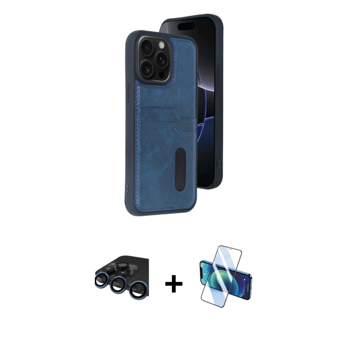 MARSİLYAN™- iPhone 15 Pro Max Kılıf Yörünge Işık Serisi - Siyah 3D Antistatik Seramik Nano Ekran Koruyucu + Raze Metal Kamera Lens - LT