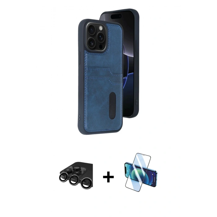 MARSİLYAN™- iPhone 15 Pro Max Kılıf Yörünge Işık Serisi - Siyah 3D Antistatik Seramik Nano Ekran Koruyucu + Raze Metal Kamera Lens - TMGI