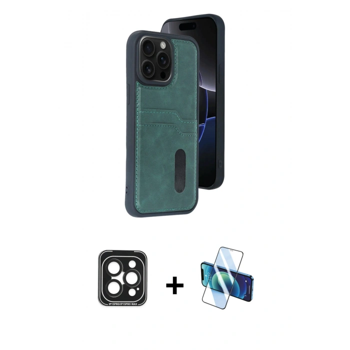 MARSİLYAN™- iPhone 15 Pro Max Kılıf Yörünge Işık Serisi - Siyah 3D Antistatik Seramik Nano Ekran Koruyucu + PVD Metal Kamera Lens - SH