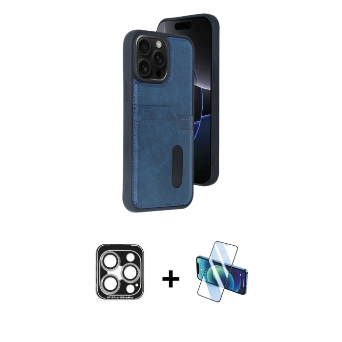 MARSİLYAN™- iPhone 15 Pro Max Kılıf Yörünge Işık Serisi - Siyah 3D Antistatik Seramik Nano Ekran Koruyucu + PVD Metal Kamera Lens - GS