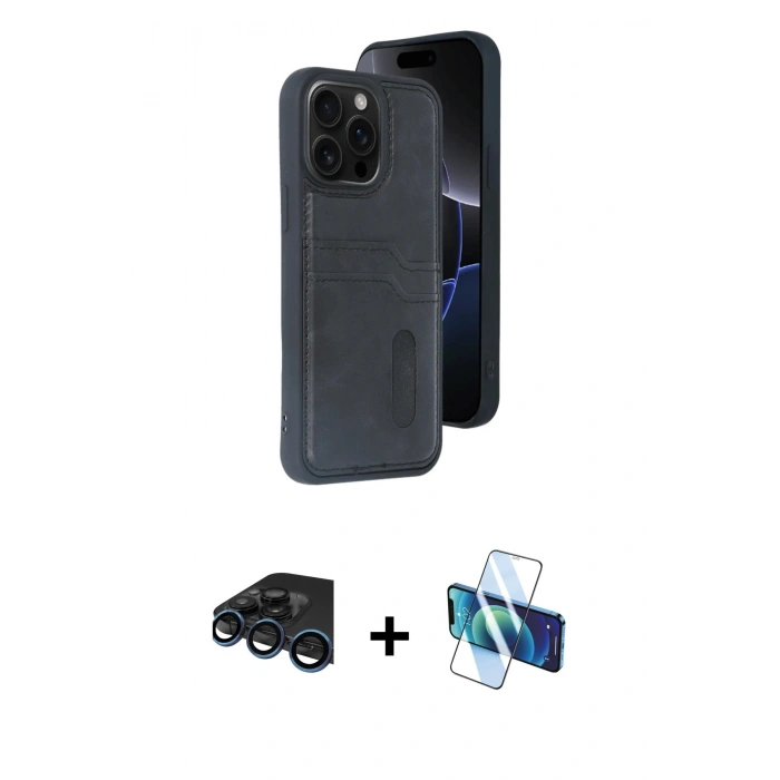 MARSİLYAN™- iPhone 15 Pro Max Kılıf Yörünge Işık Serisi - Siyah 3D Antistatik Seramik Nano Ekran Koruyucu + Raze Metal Kamera Lens - LT