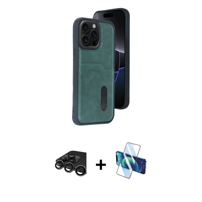 MARSİLYAN™- iPhone 15 Pro Max Kılıf Yörünge Işık Serisi - Siyah 3D Antistatik Seramik Nano Ekran Koruyucu + Raze Metal Kamera Lens - TMGI