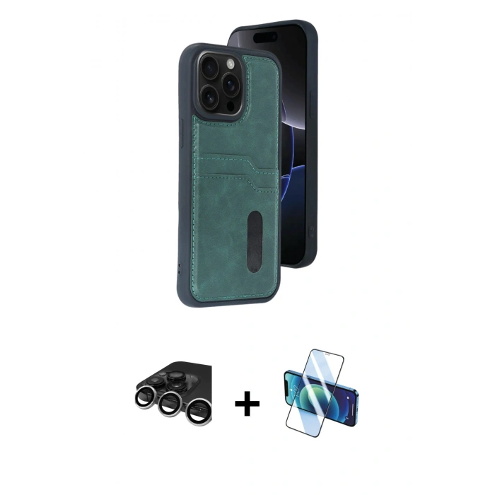 MARSİLYAN™- iPhone 15 Pro Max Kılıf Yörünge Işık Serisi - Siyah 3D Antistatik Seramik Nano Ekran Koruyucu + Raze Metal Kamera Lens - GS
