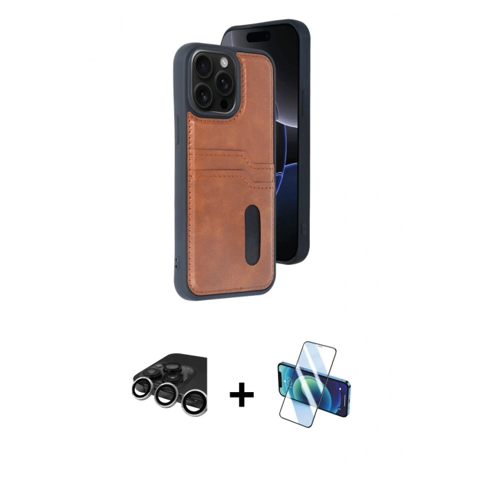 MARSİLYAN™- iPhone 15 Pro Max Kılıf Yörünge Işık Serisi - Siyah 3D Antistatik Seramik Nano Ekran Koruyucu + Raze Metal Kamera Lens - GS