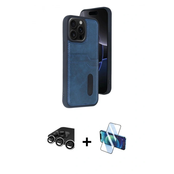 MARSİLYAN™- iPhone 15 Pro Max Kılıf Yörünge Işık Serisi - Siyah 3D Antistatik Seramik Nano Ekran Koruyucu + Raze Metal Kamera Lens - GS