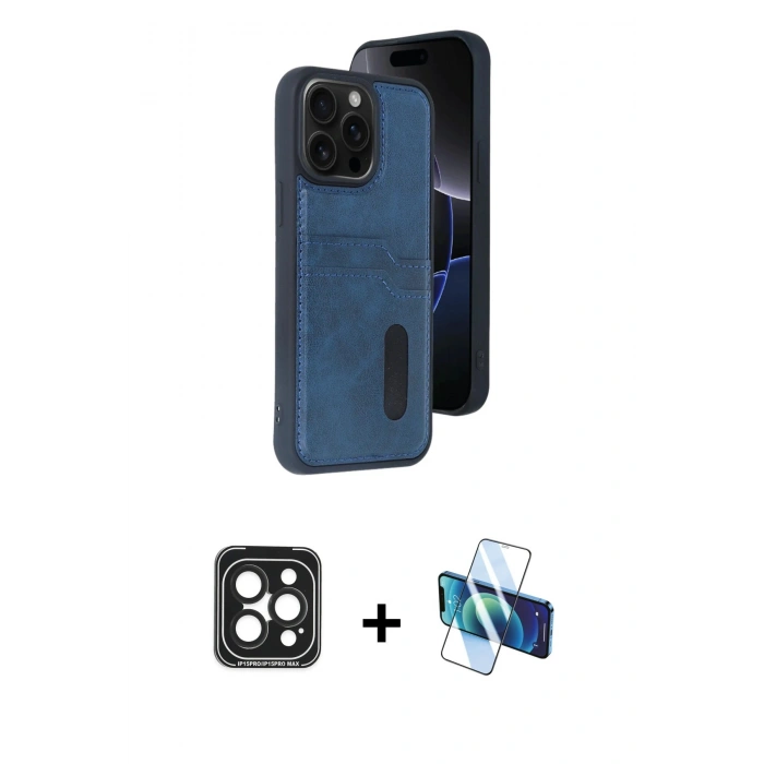 MARSİLYAN™- iPhone 15 Pro Max Kılıf Yörünge Işık Serisi - Siyah 3D Antistatik Seramik Nano Ekran Koruyucu + PVD Metal Kamera Lens - SH