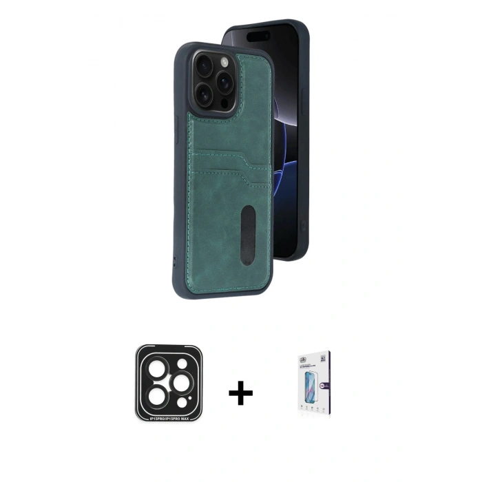 MARSİLYAN™- iPhone 15 Pro Max Kılıf Yörünge Işık Serisi - Siyah Bilvis 0.18mm Plus Cam Ekran Koruyucu + PVD Metal Kamera Lens - SH