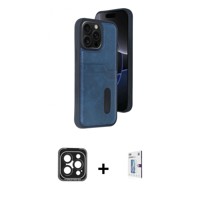 MARSİLYAN™- iPhone 15 Pro Max Kılıf Yörünge Işık Serisi - Siyah Bilvis 0.18mm Plus Cam Ekran Koruyucu + PVD Metal Kamera Lens - SH