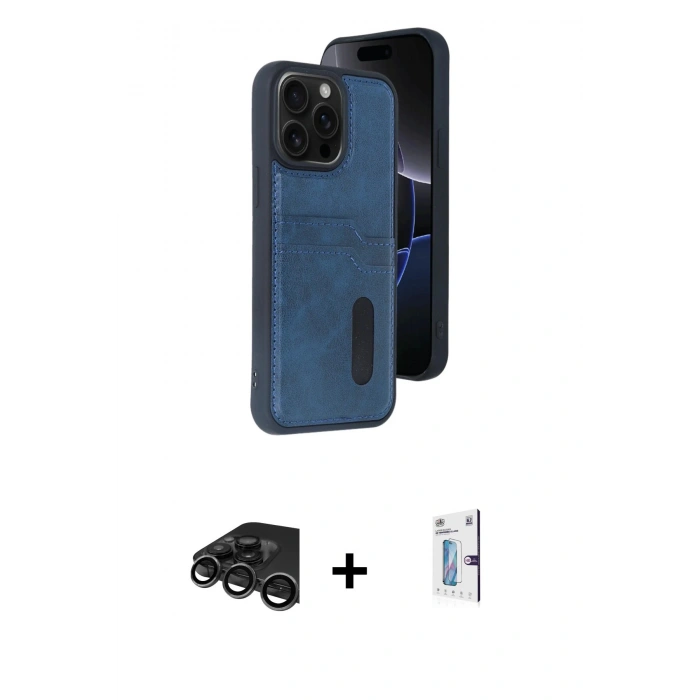 MARSİLYAN™- iPhone 15 Pro Max Kılıf Yörünge Işık Serisi - Siyah Bilvis 0.18mm Plus Cam Ekran Koruyucu + Raze Metal Kamera Lens - TMGI
