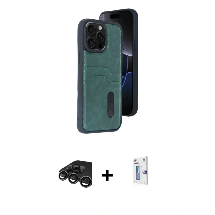 MARSİLYAN™- iPhone 15 Pro Max Kılıf Yörünge Işık Serisi - Siyah Bilvis 0.18mm Plus Cam Ekran Koruyucu + Raze Metal Kamera Lens - TMGI