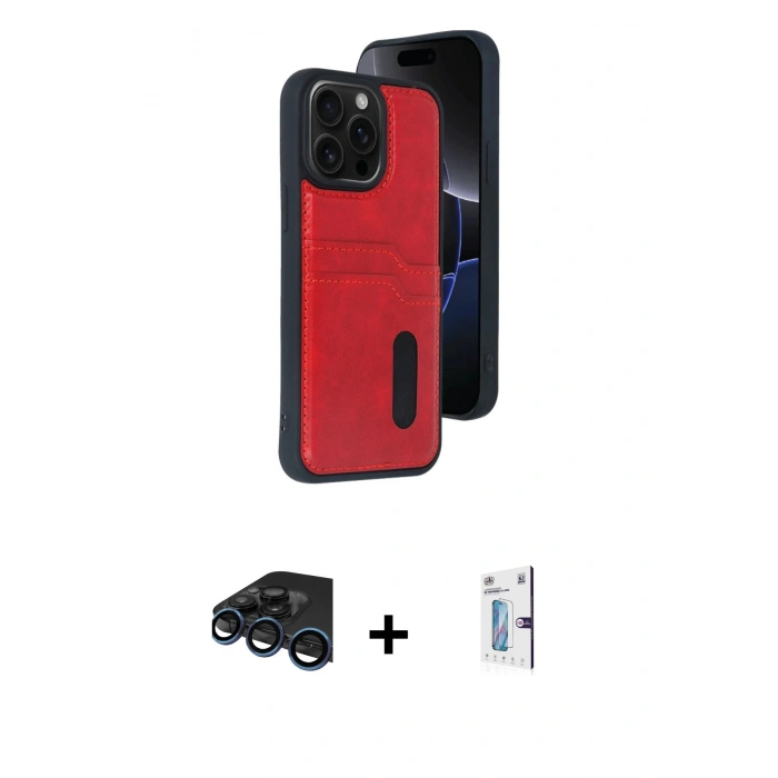 MARSİLYAN™- iPhone 15 Pro Max Kılıf Yörünge Işık Serisi - Siyah Bilvis 0.18mm Plus Cam Ekran Koruyucu + Raze Metal Kamera Lens - LT