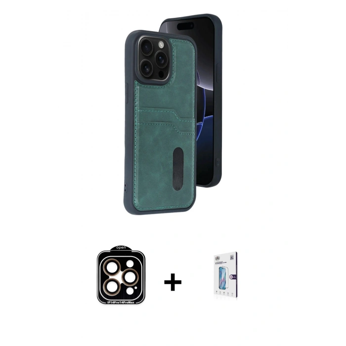 MARSİLYAN™- iPhone 15 Pro Max Kılıf Yörünge Işık Serisi - Siyah Bilvis 0.18mm Plus Cam Ekran Koruyucu + PVD Metal Kamera Lens - TU