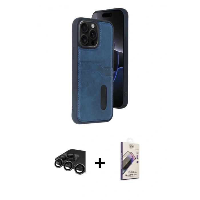 MARSİLYAN™- iPhone 15 Pro Max Kılıf Yörünge Işık Serisi - Siyah Bilvis 3D Mat Cam Ekran Koruyucu + Raze Metal Kamera Lens - TMGI
