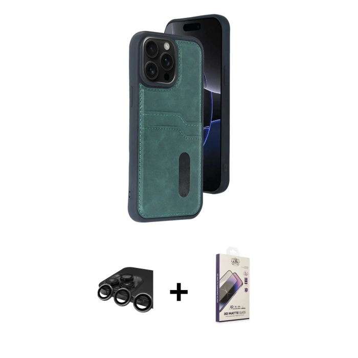 MARSİLYAN™- iPhone 15 Pro Max Kılıf Yörünge Işık Serisi - Siyah Bilvis 3D Mat Cam Ekran Koruyucu + Raze Metal Kamera Lens - TMGI
