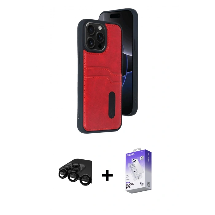 MARSİLYAN™- iPhone 15 Pro Max Kılıf Yörünge Işık Serisi - Siyah Bilvis 5in1 3D Magic Cam Ekran Koruyucu + Raze Metal Kamera Lens - SH