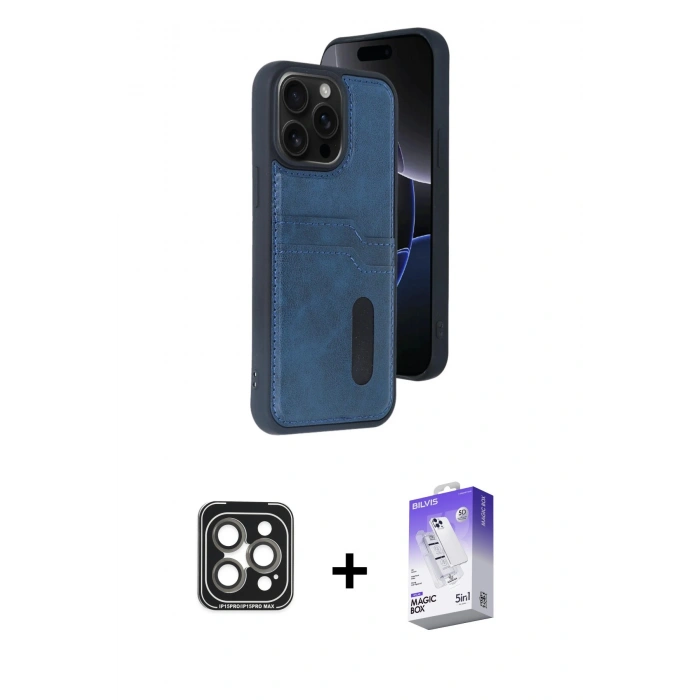 MARSİLYAN™- iPhone 15 Pro Max Kılıf Yörünge Işık Serisi - Siyah Bilvis 5in1 3D Magic Cam Ekran Koruyucu + PVD Metal Kamera Lens - GI