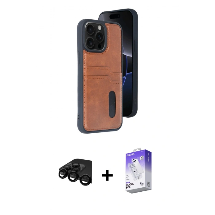 MARSİLYAN™- iPhone 15 Pro Max Kılıf Yörünge Işık Serisi - Siyah Bilvis 5in1 3D Magic Cam Ekran Koruyucu + Raze Metal Kamera Lens - SH