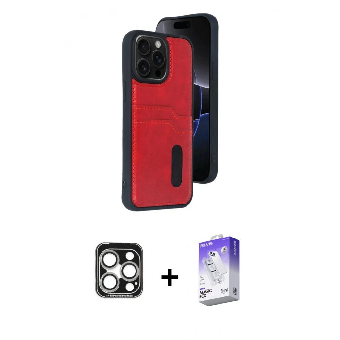 MARSİLYAN™- iPhone 15 Pro Max Kılıf Yörünge Işık Serisi - Siyah Bilvis 5in1 3D Magic Cam Ekran Koruyucu + PVD Metal Kamera Lens - GS