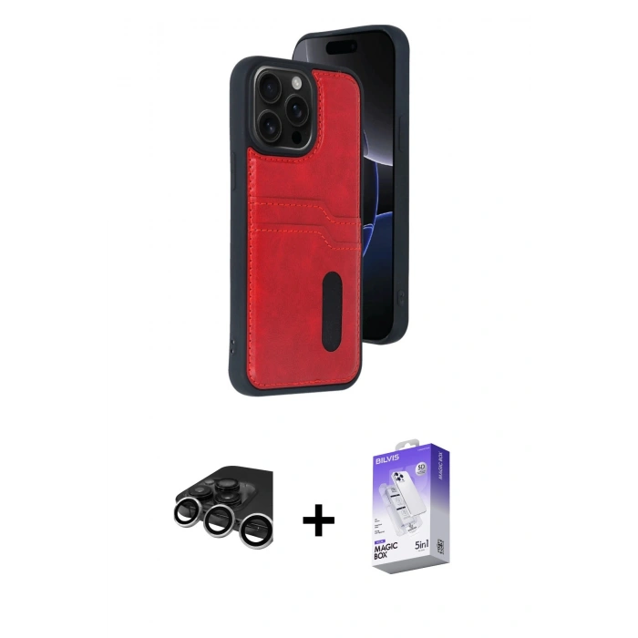 MARSİLYAN™- iPhone 15 Pro Max Kılıf Yörünge Işık Serisi - Siyah Bilvis 5in1 3D Magic Cam Ekran Koruyucu + Raze Metal Kamera Lens - GS