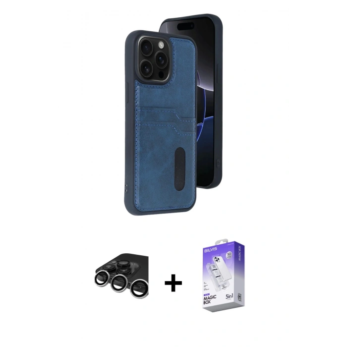 MARSİLYAN™- iPhone 15 Pro Max Kılıf Yörünge Işık Serisi - Siyah Bilvis 5in1 3D Magic Cam Ekran Koruyucu + Raze Metal Kamera Lens - GS