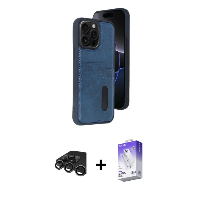 MARSİLYAN™- iPhone 15 Pro Max Kılıf Yörünge Işık Serisi - Siyah Bilvis 5in1 3D Magic Cam Ekran Koruyucu + Raze Metal Kamera Lens - TMGI