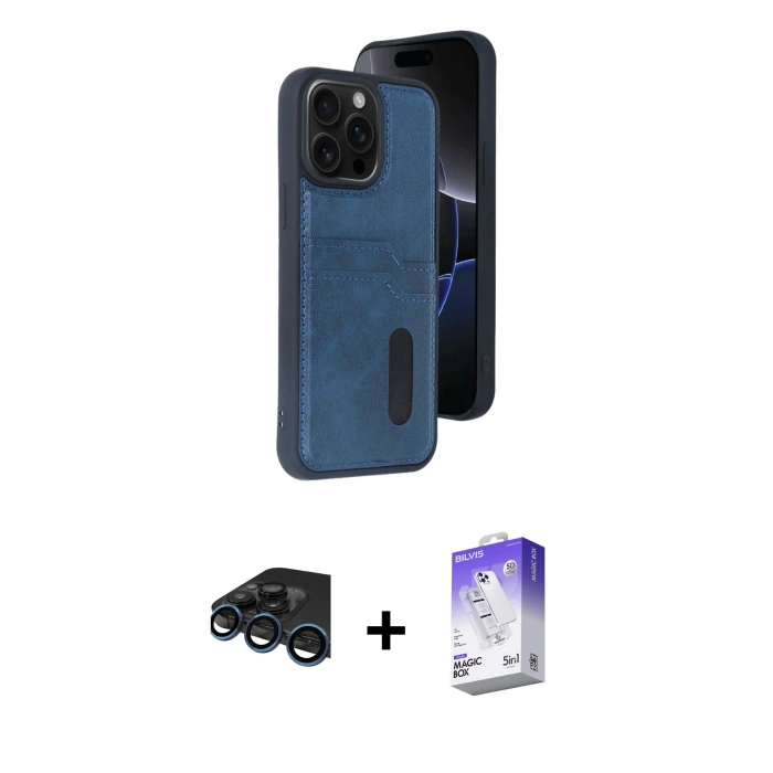 MARSİLYAN™- iPhone 15 Pro Max Kılıf Yörünge Işık Serisi - Siyah Bilvis 5in1 3D Magic Cam Ekran Koruyucu + Raze Metal Kamera Lens - LT