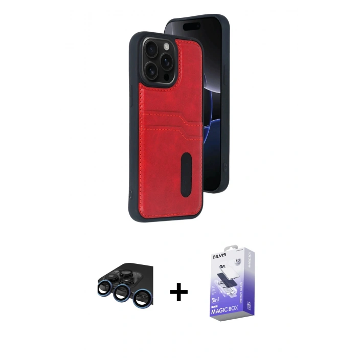 MARSİLYAN™- iPhone 15 Pro Max Kılıf Yörünge Işık Serisi - Siyah Bilvis 5in1 5D Magic Hayalet Cam Ekran Koruyucu + Raze Metal Kamera Lens - LT