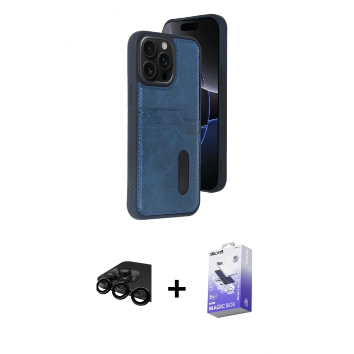MARSİLYAN™- iPhone 15 Pro Max Kılıf Yörünge Işık Serisi - Siyah Bilvis 5in1 5D Magic Hayalet Cam Ekran Koruyucu + Raze Metal Kamera Lens - SH