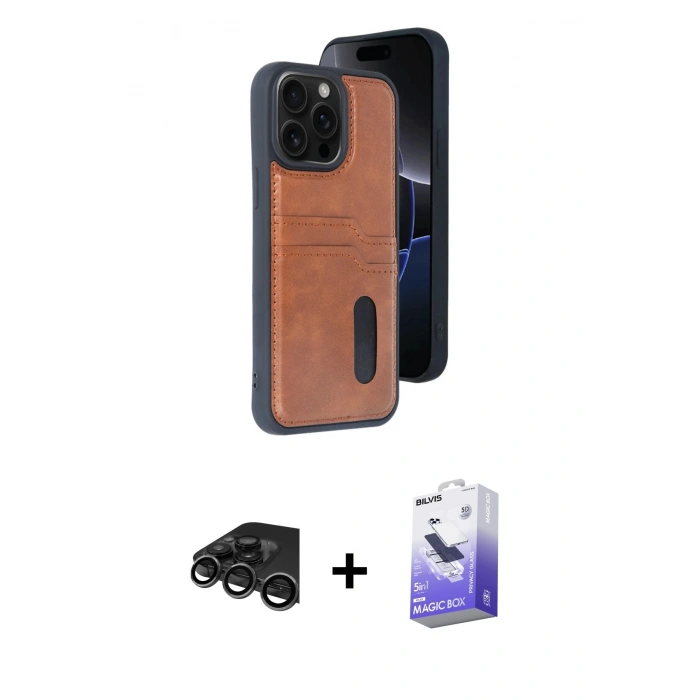 MARSİLYAN™- iPhone 15 Pro Max Kılıf Yörünge Işık Serisi - Siyah Bilvis 5in1 5D Magic Hayalet Cam Ekran Koruyucu + Raze Metal Kamera Lens - TMGI
