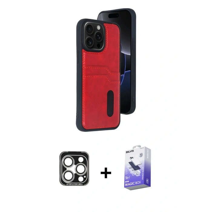 MARSİLYAN™- iPhone 15 Pro Max Kılıf Yörünge Işık Serisi - Siyah Bilvis 5in1 5D Magic Hayalet Cam Ekran Koruyucu + Gümüş PVD Metal Kamera Lens