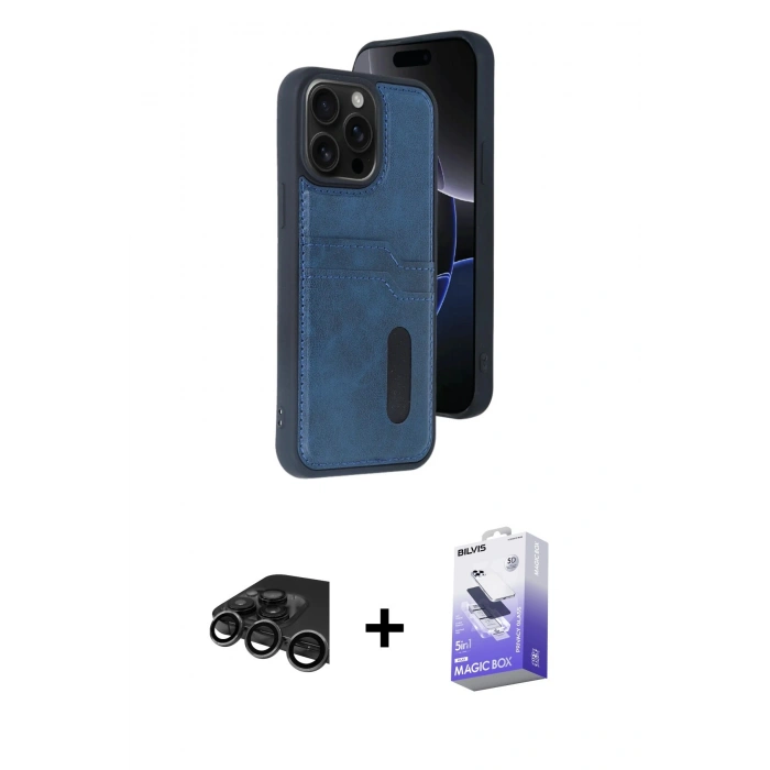 MARSİLYAN™- iPhone 15 Pro Max Kılıf Yörünge Işık Serisi - Siyah Bilvis 5in1 5D Magic Hayalet Cam Ekran Koruyucu + Raze Metal Kamera Lens - TMGI